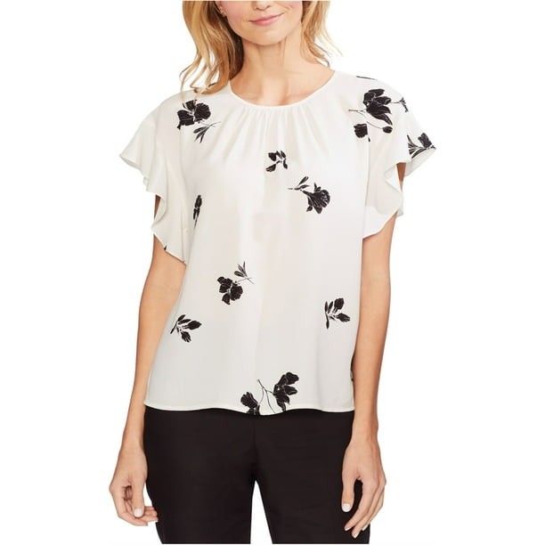 Vince Camuto Blusa con estampado de flores para mujer, blanquecino, extra pequeña Vince Camuto Pull-over