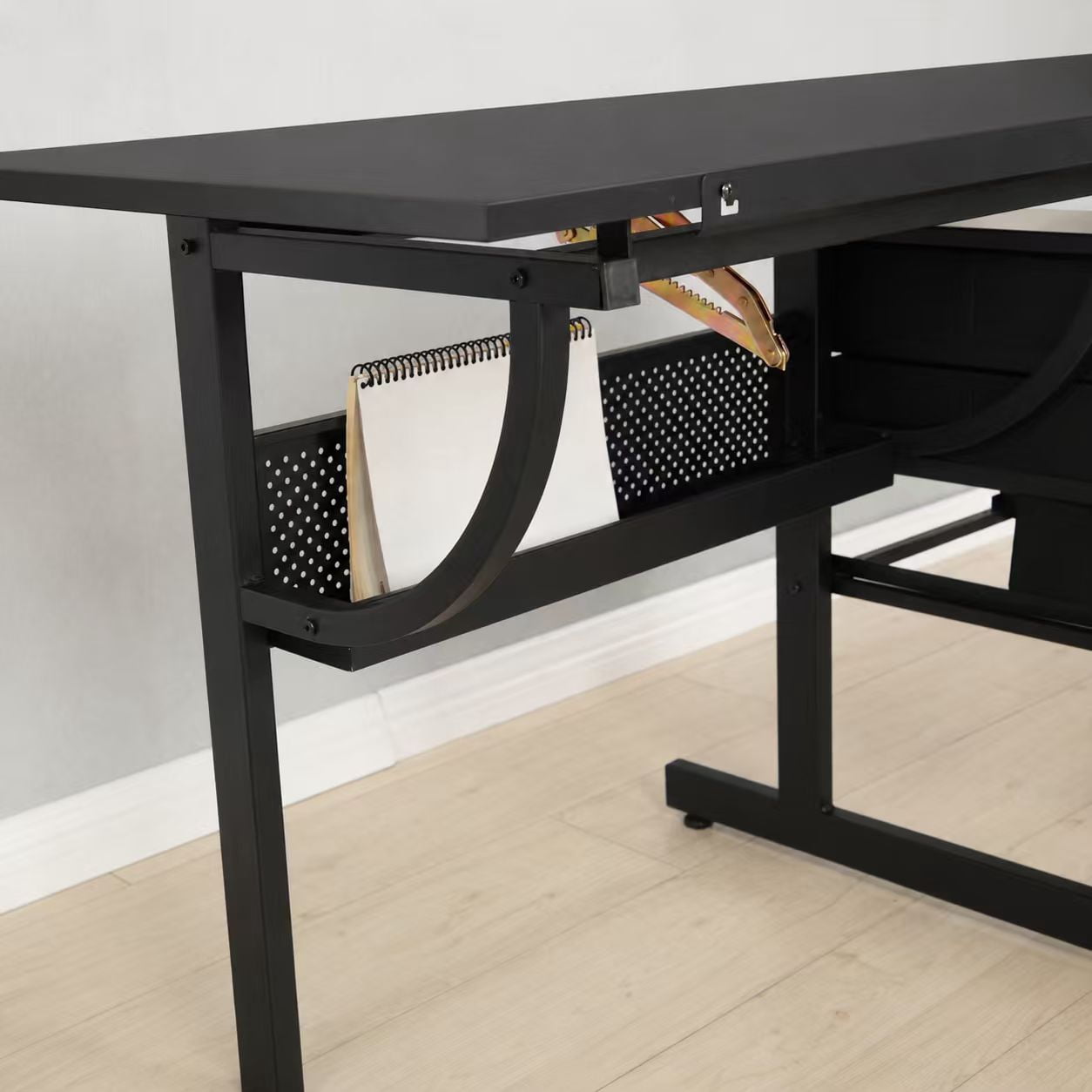 Black tabletop Adjustable drafting drawing table for Crafting, Reading, Writing with stool and 3 Storage drawers