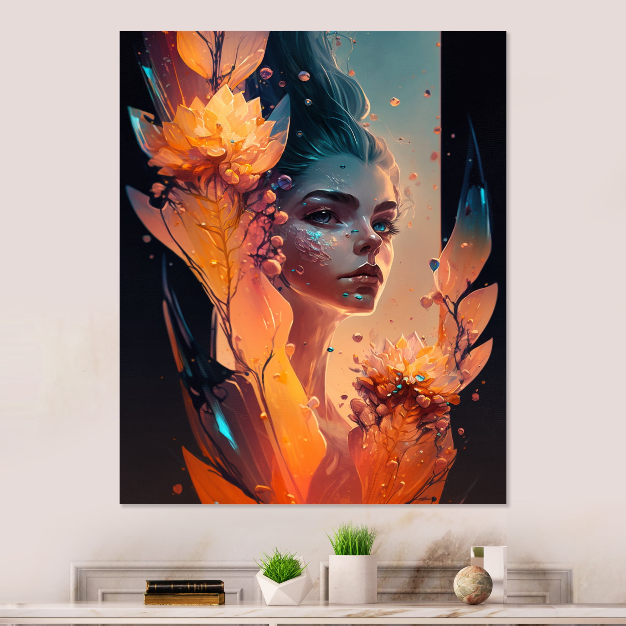 Designart Alien Face With Flowers 4Hexagon Canvas Wall Art