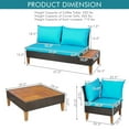 thumbnail image 2 of Gymax 4PCS Acacia Wood Patio Furniture Set Rattan Conversation Set w/ Turquoise Cushions, 2 of 5