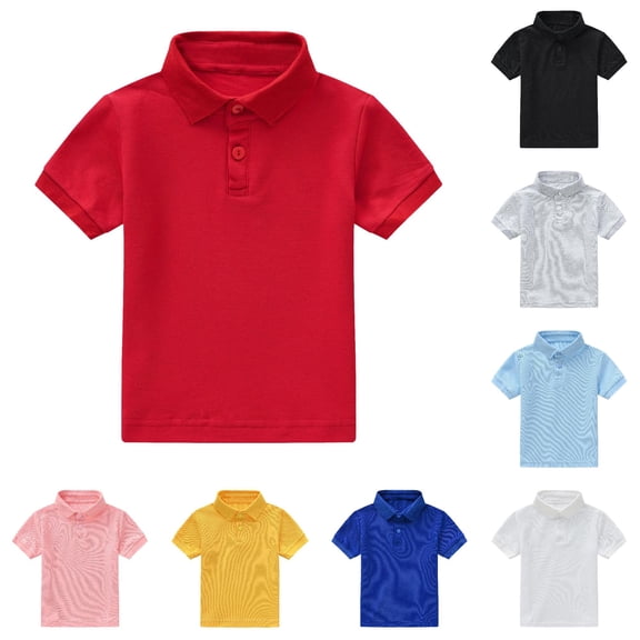 GobdXE Solid Two Button Placket Short Sleeve Pique Polo Shirt Unisex Kids Back to School Uniform Basic Casual Pullover Tops for Boys Girls 5-6 Years,Red
