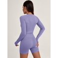 thumbnail image 3 of Women Workout Sets 2 Pieces Long Sleeve Yoga Outfits Gym Clothes Seamless Ribbed Crop Top High Waist Leggings Blue-Purple S, 3 of 6