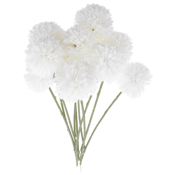 SKISUNO 10Pcs Artificial Chrysanthemum Ball Flower Bouquet White for Floral Centerpieces Decoration