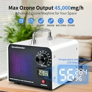 FOUKUS Ozone Generator: 45000mg/h Ozone Machine with Temperature and Humidity Display for Home, Car, Smoke, Pet, Offices, Hotels - White