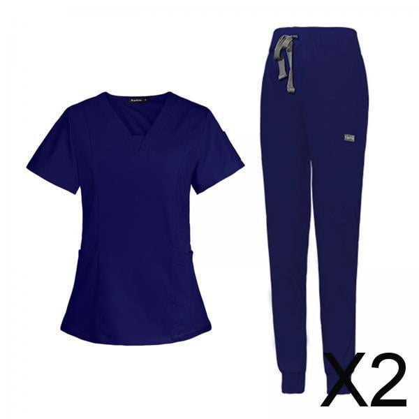 Pantalones superiores,Uniforme de enfermería para mujer,ropa de trabajo transpirable,Ropa,tops,pantalones,trajes,multibolsillos,masajes,Cómodos pantalones con cuello en V para el cuidado de