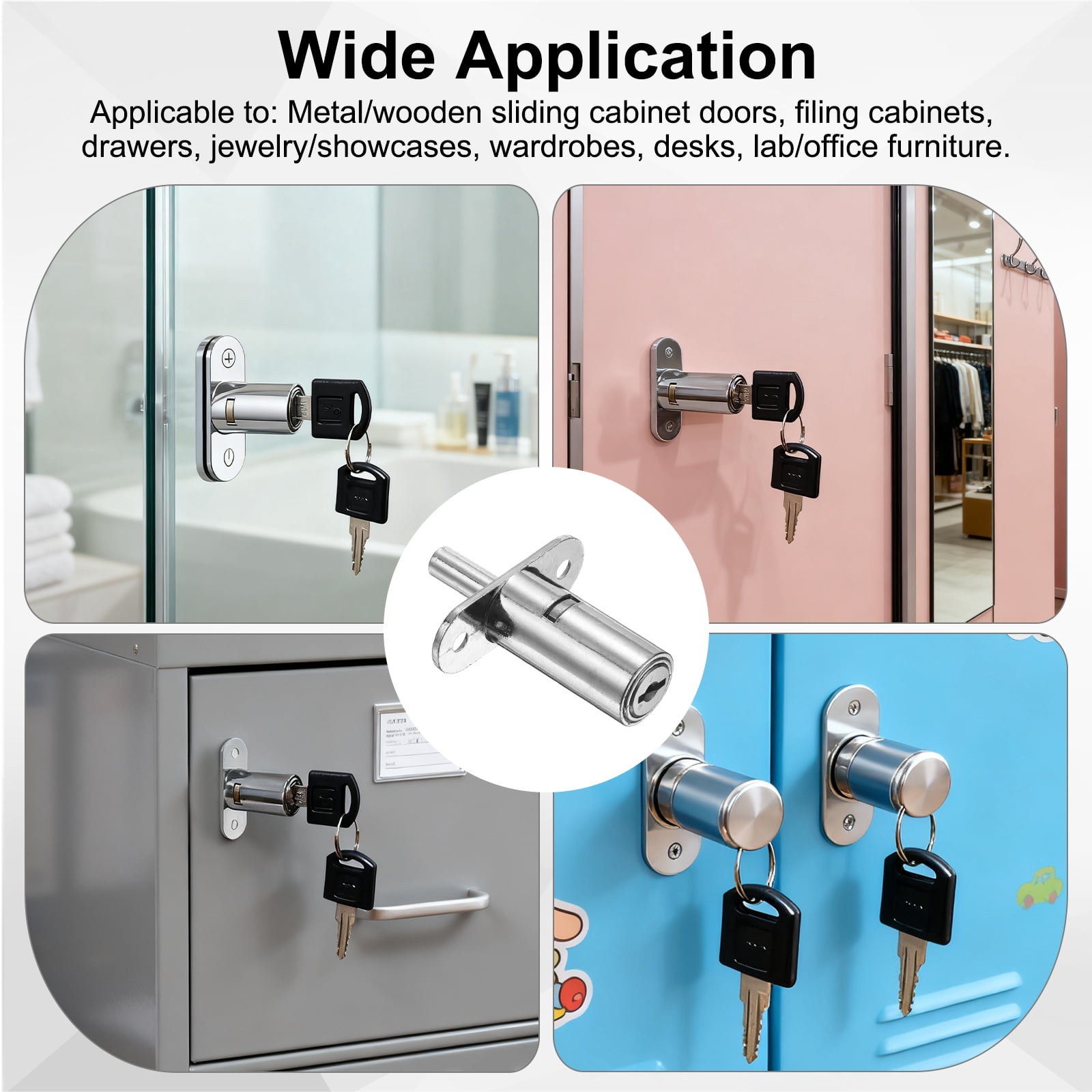 Uxcell Drawer Desk Push Plunger Lock, 4Pcs 1-9/16" Cylinder Diameter 2-7/16" Cylinder Length Zinc Alloy Sliding Cabinet Locks with Cross Screwdriver Keyed for Wardrobe Drawers, Silver