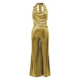 thumbnail image 5 of Women's Jumpsuit Trendy Metallic Bodycon Romper Wide Leg Trouser Party Club Outfit Gold 2XL, 5 of 7