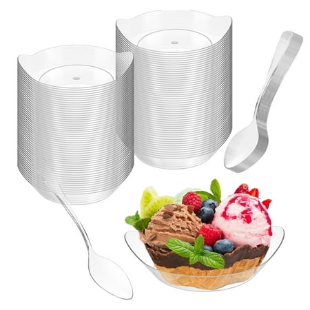

Grusce 100PCS Small Dessert Cup with Spoons Clear Appetizer Cup Mini Serving Bowl Elegant Ice Cream Bowl for Appetizer Dessert Fruit