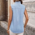 thumbnail image 6 of Levmjia Women Sleeveless Denim Shirt Vintage Ruffle Collar Button Up Pocket Casual Jean Vest Loose Fit Summer Top Solid Color Western Style, 6 of 7