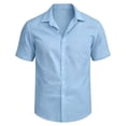 thumbnail image 2 of Men's Solid Casual Button Up Shirt Polyester | Short Sleeve Blouse Top Turndown Collar Relaxed Fit Easy Care Wrinkle Resistant Daily Wear Work Dress Shirt Gift | Zenithor,Sky Blue XL, 2 of 5