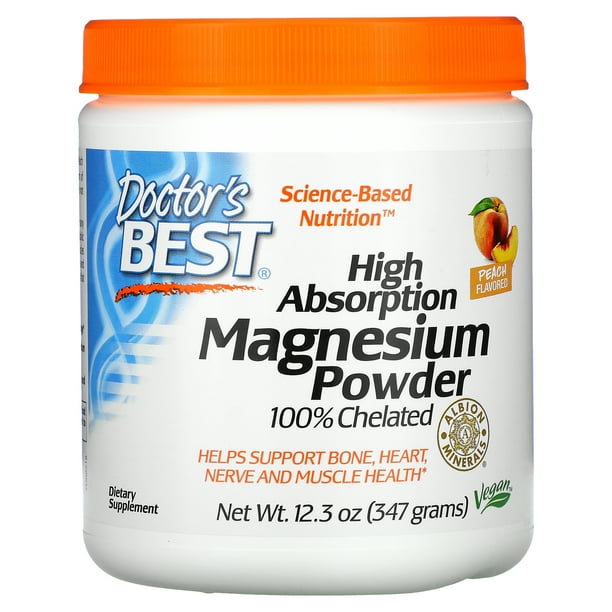 Doctor's Best Magnesium Powder, High Absorption, Peach, 12.3 oz (347 g