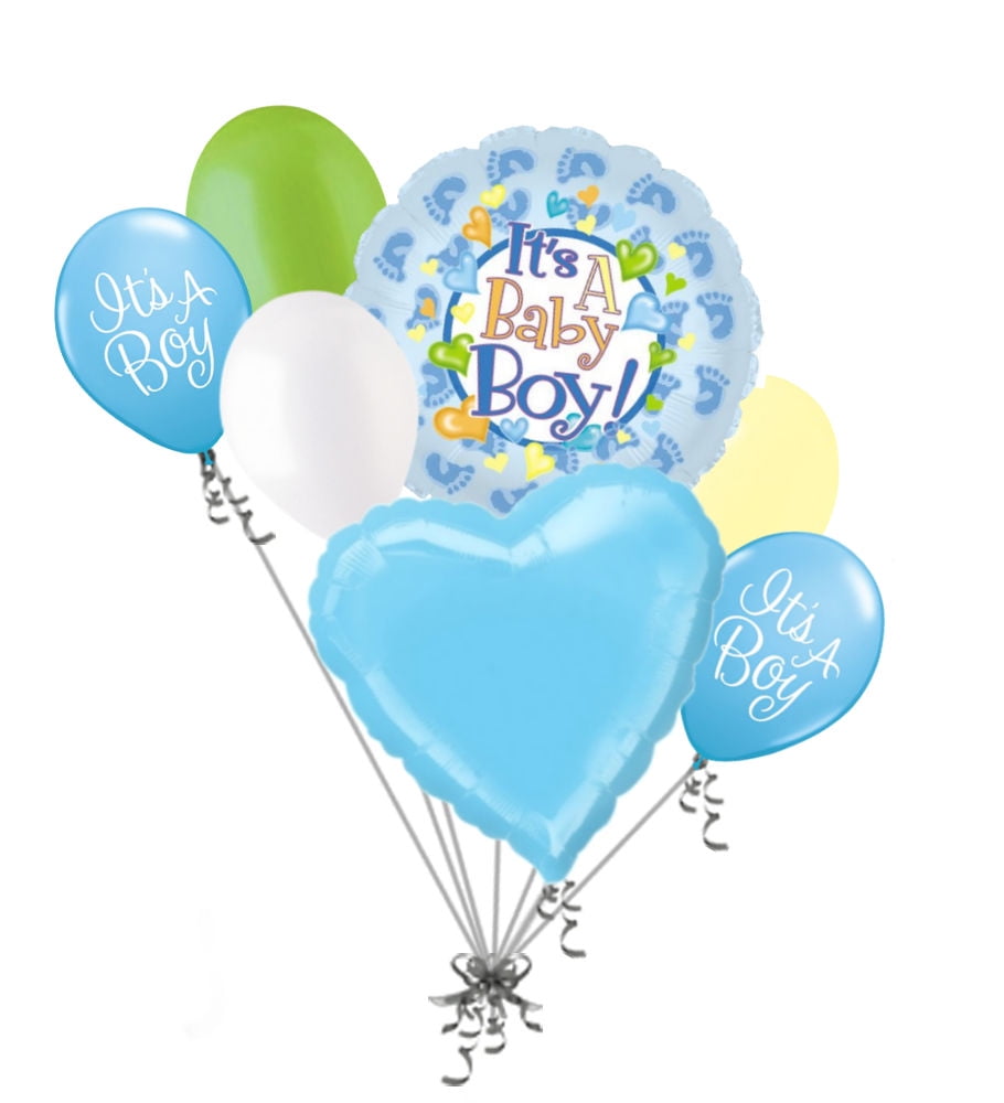 7 pc Baby Boy Foot Balloon Bouquet Welcome Home Baby Shower It's a Boy New Baby