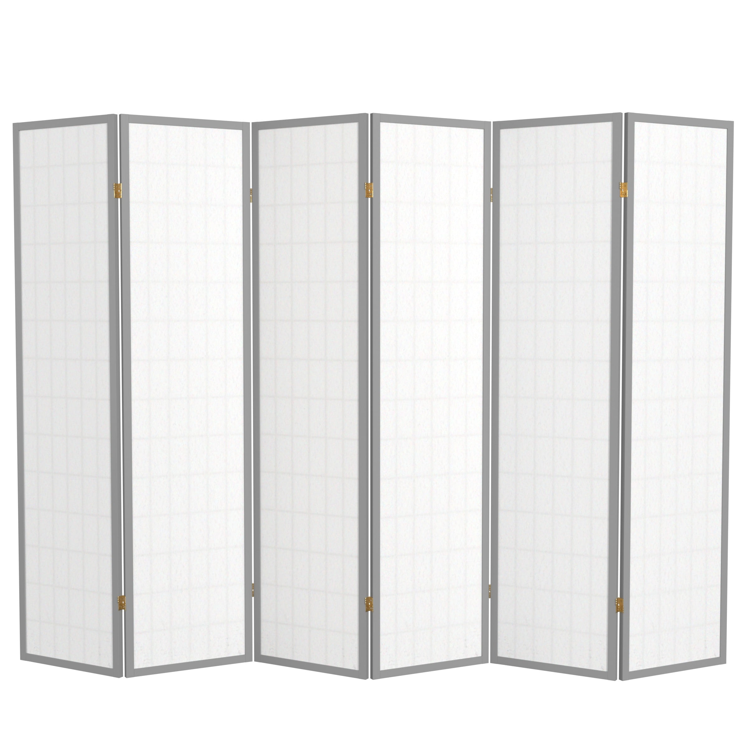 Red Lantern 6 ft. Tall Window Pane Shoji Screen - Grey - 6 Panels