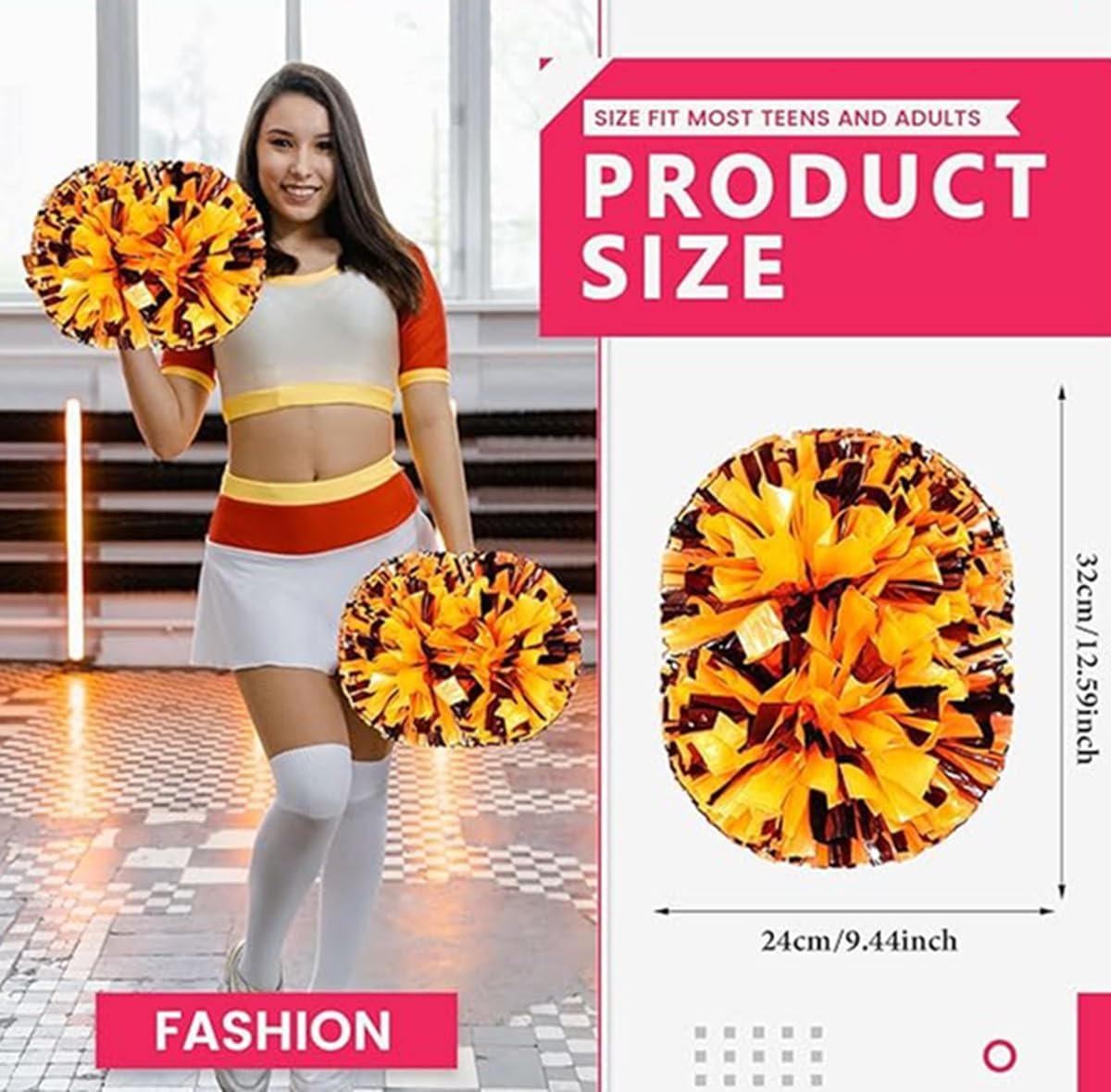 EONQY 8 Pcs Cheerleading Pom Poms with Baton Handle Cheering Squad Hand Flower for Adults Team Spirit Sports Game Dancing Party
