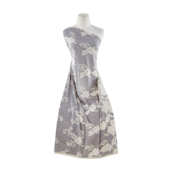 Zelouf Coco Floral Lace Enchanted [1.75 Yd Panel]  , Sewing, DIY, Crafts Fabric by the Yard, Steel/ecru, 3 Yard