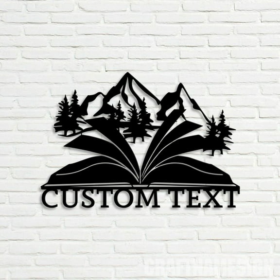 Craftnamesign Custom Mountain Book Metal Sign, Library Sign, Book Club Decor, Reading Room Sign