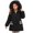 Black, variant on Girls Hooded Mid Length Padded Winter Coat Girls with Plush Trim Decorative Pocket Tassels and Zip Front for Outings and Holiday Season Wear in Color Options