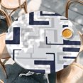thumbnail image 4 of Modern Geometric Navy Blue Round Tablecloth 36-44 Inch Round Fitted Table Cloth with Elastic Edge, Abstract Minimalist Artwork Lines Waterproof Table Cover Protector for Outdoor Picnic Party Dining, 4 of 9