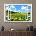 thumbnail image 2 of wall26 Canvas Print Wall Art Window View of Dutch Style Sunflower Field Nature Wilderness Photography Realism Rustic Scenic Colorful Relax/Calm Ultra for Living Room, Bedroom, Office - 16"x24&qu, 2 of 5