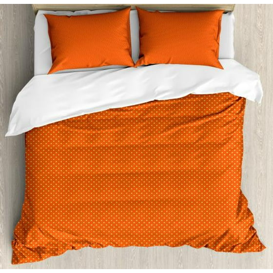 Orange And Yellow Queen Size Duvet Cover Set Retro Style Polka Dots Orange And Yellow Queen Size Duvet Cover Set Retro Style Polka Dots Old Fashioned Spotty Design Country Living Decorative 3 Piece Bedding With 2