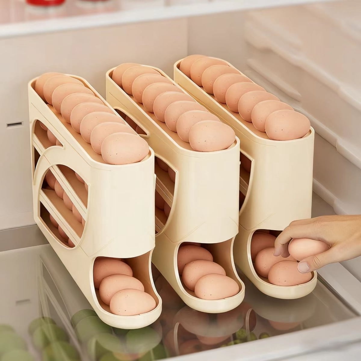 Gravity Fed Rolling Egg Dispenser, 4 Tiers 30 Egg Refrigerator Storage Container, Automatic Rolling Egg Rack for Fridge, Kitchen Organizer
