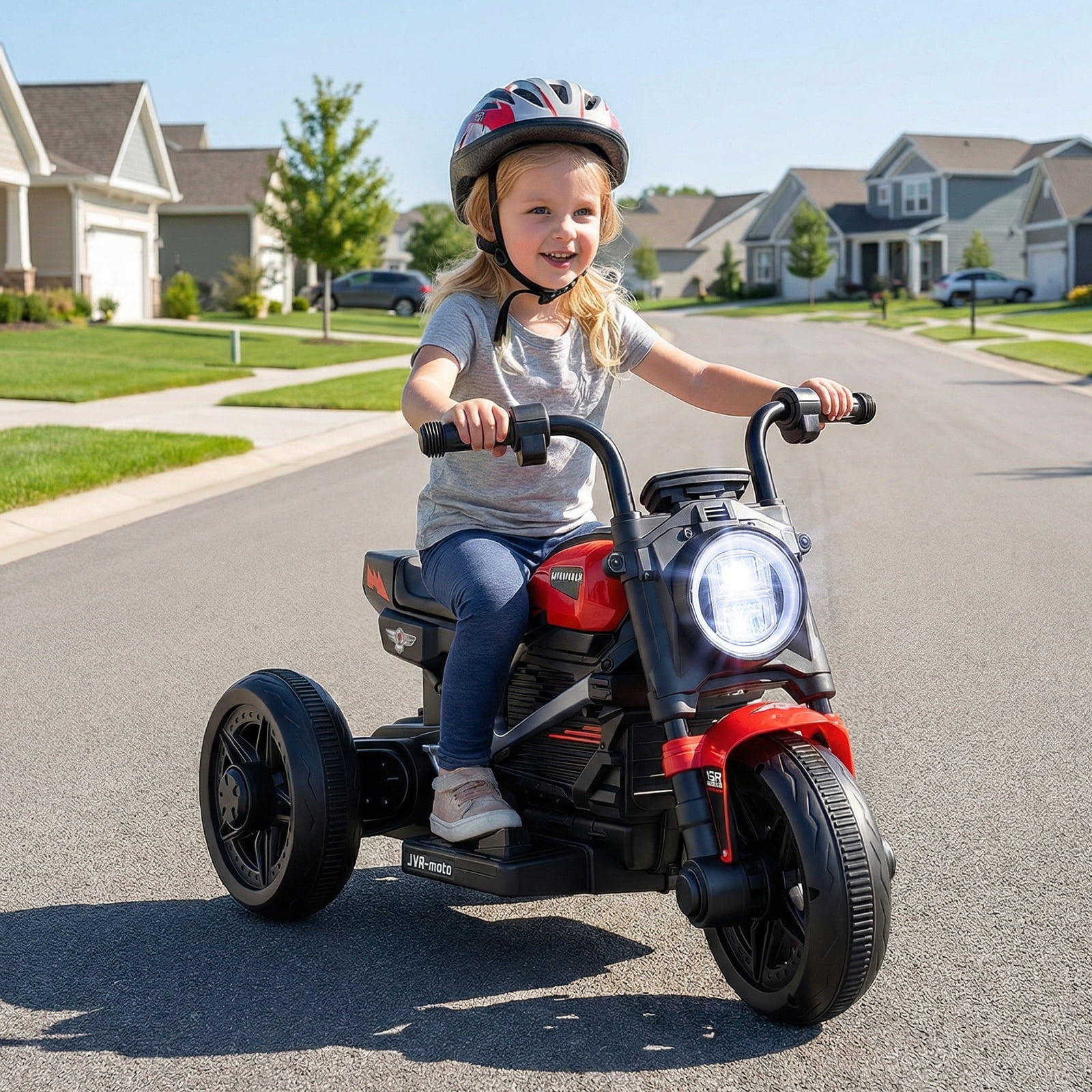 Gymax 6V Kids Motorcycle w/Song Story LED Headlights Accelerator Pedal & 3 Wheels Red