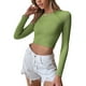thumbnail image 1 of Slatcetga Camisa de punto para mujer, manga larga, cuello redondo, sin espalda, corte entallado, jersey para mujer, Top corto para citas diarias, vacaciones, verde S, 1 of 6