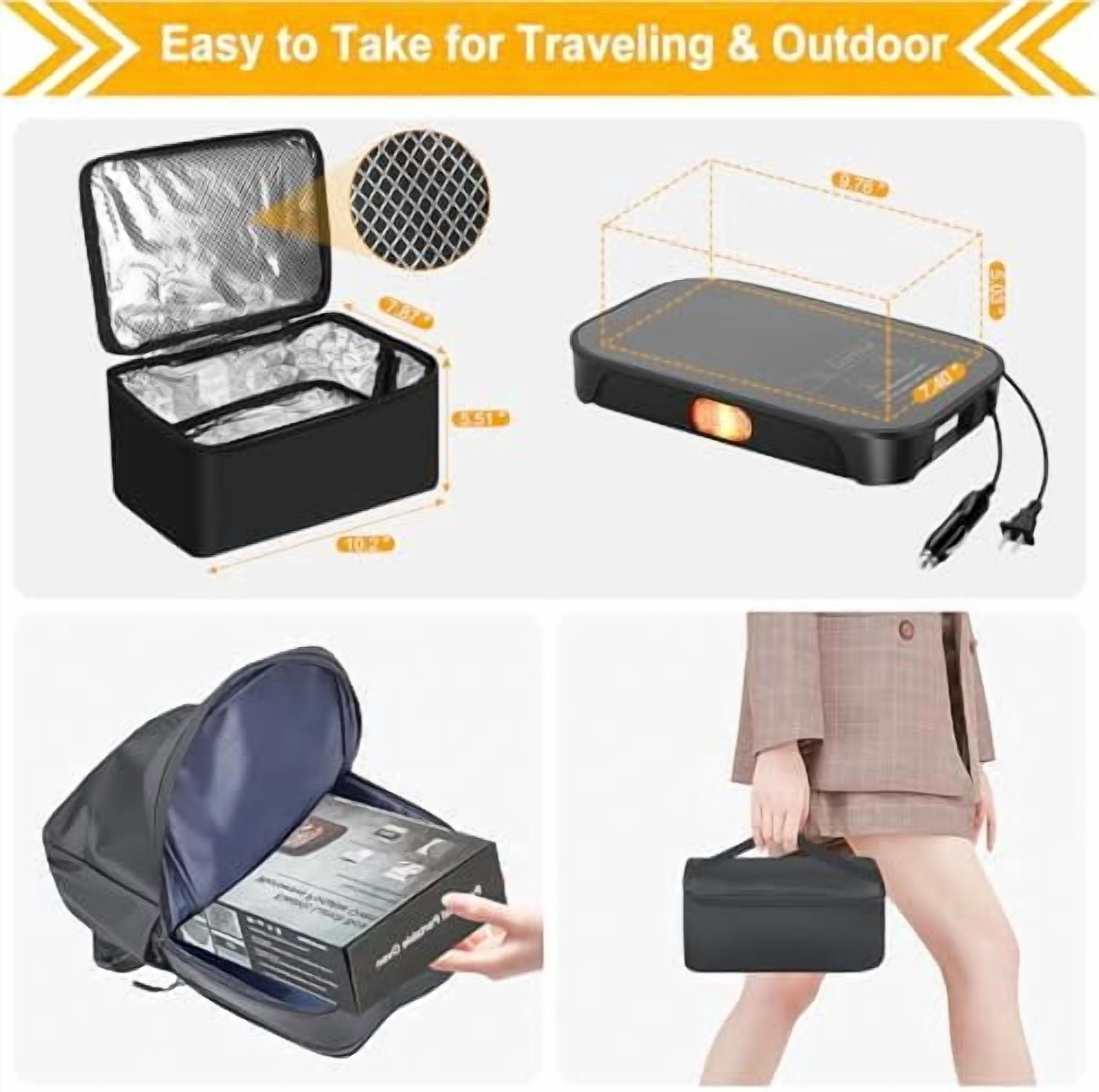 Portable Oven - 100W Fast Heating Food Warmer, 3-in-1 Electric Lunch Box & Lunch Warmer 12V/24V/110V - Mini Personal Microwave Oven for Car, Truck Driver, Office, Travel & Outdoor Use