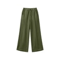 thumbnail image 5 of Nhthy Women's Summer Linen Loose Pants Straight Leg Trousers Button Elastic Waist Pockets Army Green M, 5 of 7
