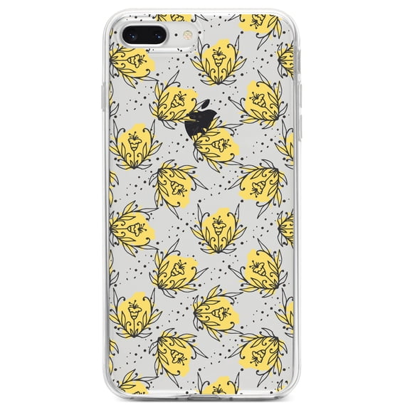 DistinctInk Clear Shockproof Hybrid Case for iPhone 7 PLUS / 8 PLUS (5.5" Screen) TPU Bumper Acrylic Back Tempered Glass Screen Protector - Wildflower Yellow Graffiti