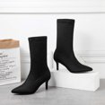 thumbnail image 5 of Wavsuf Cowboy Boots for Women Wide Calf Winter Flock Mid Calf with Fuzz Black Shoes Size 40, 5 of 9