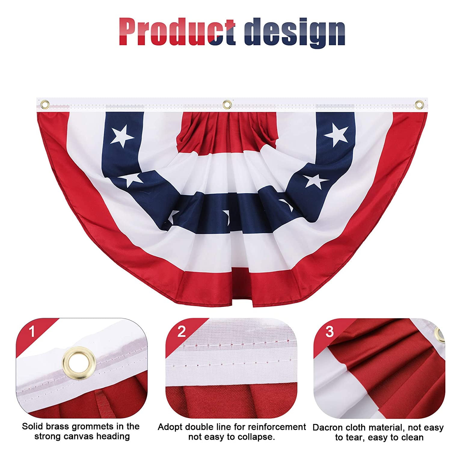 USA American Flag Fan Bunting 3x1.5 Feet Outdoor US Flag Decor Bunting Flag Bunting American Flag Porch Bunting American Flag Swag Bunting,3 Pieces