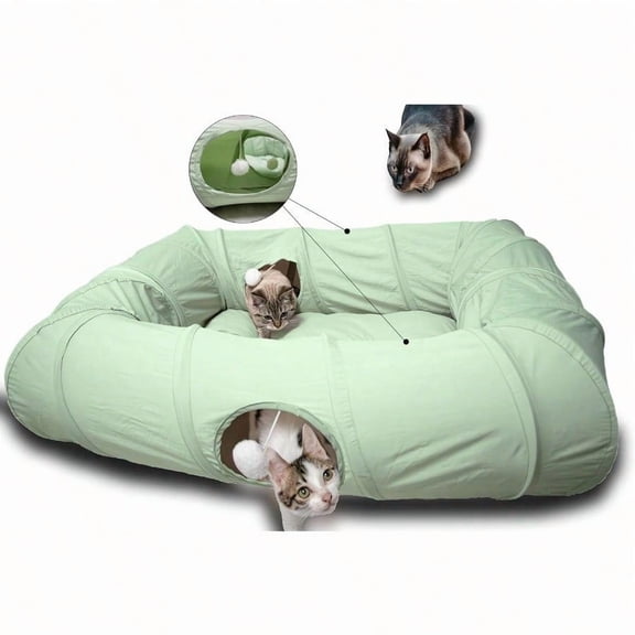 4 Ways Shuttled XL Cat Tunnel Bed For Indoor Cats Peekaboo Cat Cave Donut With Cool Mat Green
