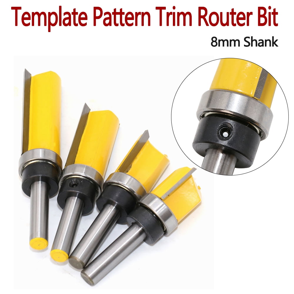SEIWEI 4Pcs Template Pattern Trim Router Bit Set 8mm Shank Woodworking Milling Tool Yellow ( 4 Size)