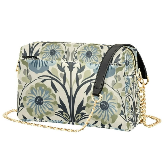 FORMRS Women Crossbody Purse with Chain Strap Vegan Leather Shoulder Handbag, Blue Floral Pattern