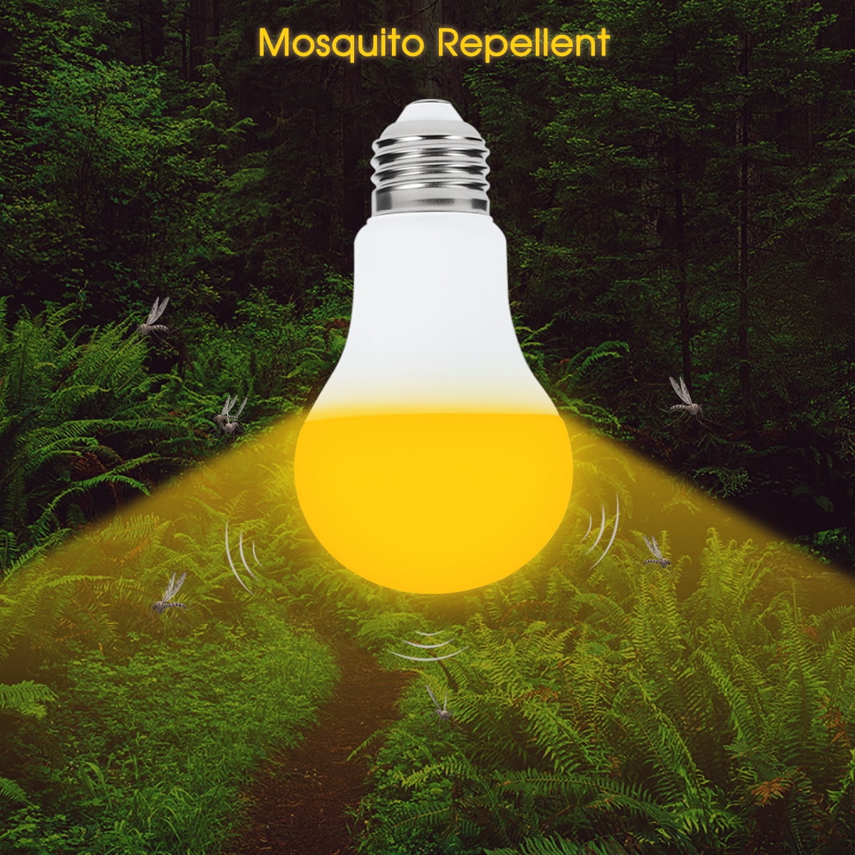 LED Bug Light Bulb Yellow Color Bulb, 6 Watt (60W Equivalent) E26 A19 Amber Bedroom Night Light Bulb Bugs Free Bulbs, 4 Pack