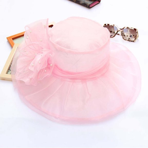 Tea Party Hats for Women Easter Women's Vintage Bridal Wedding Hat Pearl Double Layered Mesh Hat With Floral And Wide Brim Sun Hat Design