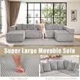 thumbnail image 6 of 146" Oversized U-Shaped Modular Sectional Sleeper Sofa, 5-Seat Convertible Couch with 8 Pillows, Corduroy Upholstery, Magazine Pocket, Gray, 6 of 14