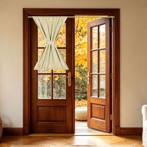 1 PC French Door Curtain, 30" x 40" Blackout Thermal Insulated Energy Saving Drape Polyester Rod Pocket Curtains & Drapes for Kitchen Front Door Window Treatments, Beige