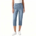 thumbnail image 3 of AKOEE Women's Jean Look Jeggings High Waisted Soft Stretchy Capri Pants with Pockets Slim Straight Fit Capris (S, Light Blue), 3 of 7
