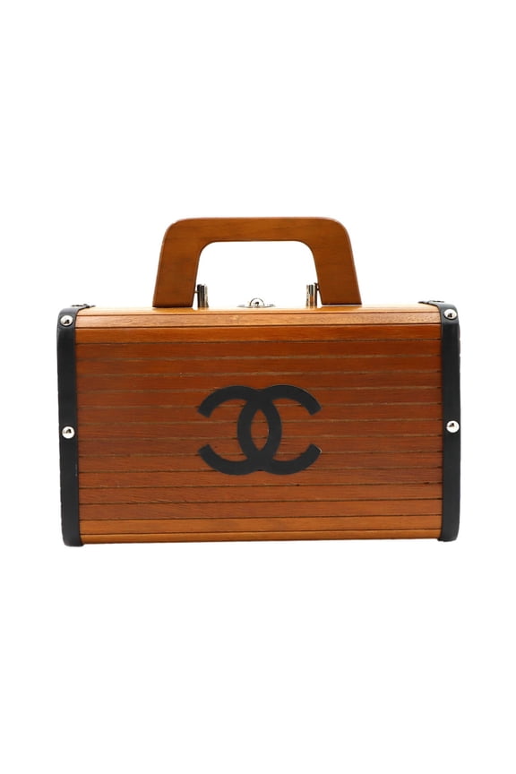 Pre-Owned Chanel Wood Vanity Handbag - and Leather, Brown, Black, Silver Hardware