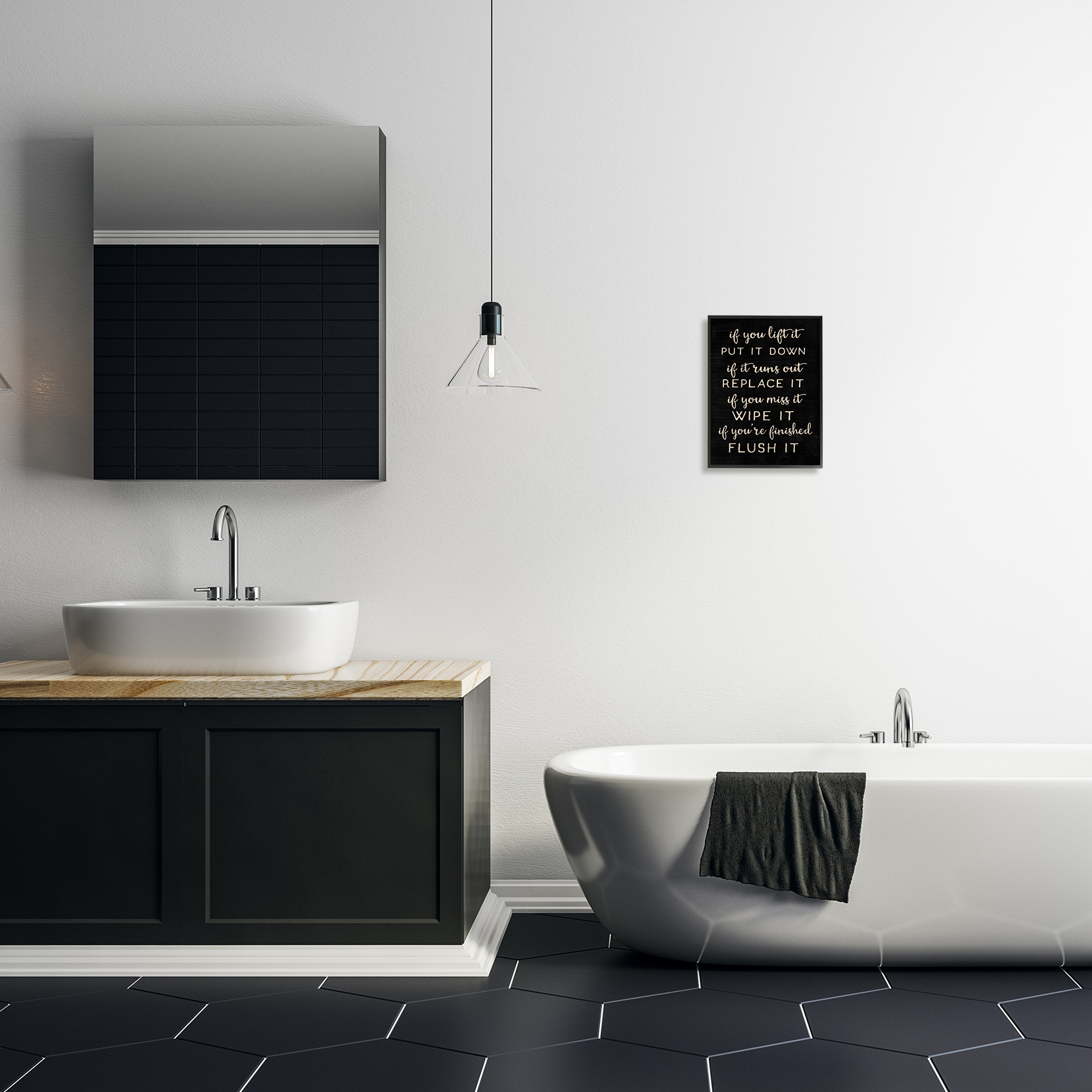 Stupell Industries Put It Down Bathroom Family Wood Texture Word Design Framed Wall Art by Daphne Polselli