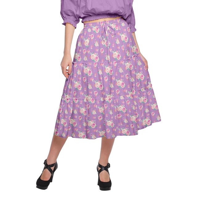 Moomaya Jupe en Coton avec Taille Élastique à Enfiler Jupe Évasée Imprimée Tenue d'Été