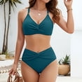 thumbnail image 3 of Women's High Waisted Bikini Sets Matel Tummy Control Swimsuits V Neck Twist Front Cross-Back Bathing Suit Dark Green 2XL, 3 of 6