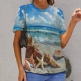 thumbnail image 6 of Beach Seashell Starfish Womens Tops Women's Fashion Casual Short Sleeve Flower Print Round Neck Pullover Top Blouse, 6 of 6