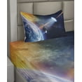 thumbnail image 2 of Outer Space Sheet Set, Vibrant UFO on Earth Secret Experiment Climate Change Terrestrial Fiction, Fitted and Flat Sheet with Pillowcase Bedding Accent 3 Piece Set, Twin XL, Blue Orange, by Ambesonne, 2 of 4