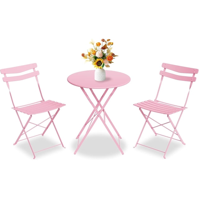 QinaQin Patio Bistro Set with Foldable Table and 2 Chairs, Powder Coated Metal Frame, 3Pcs