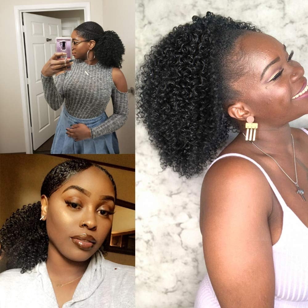 10 Inch Synthetic Drawstring Ponytail Hairpieces Natural Black Afro Kinky Curly Ponytail Hair Extension for Black Women