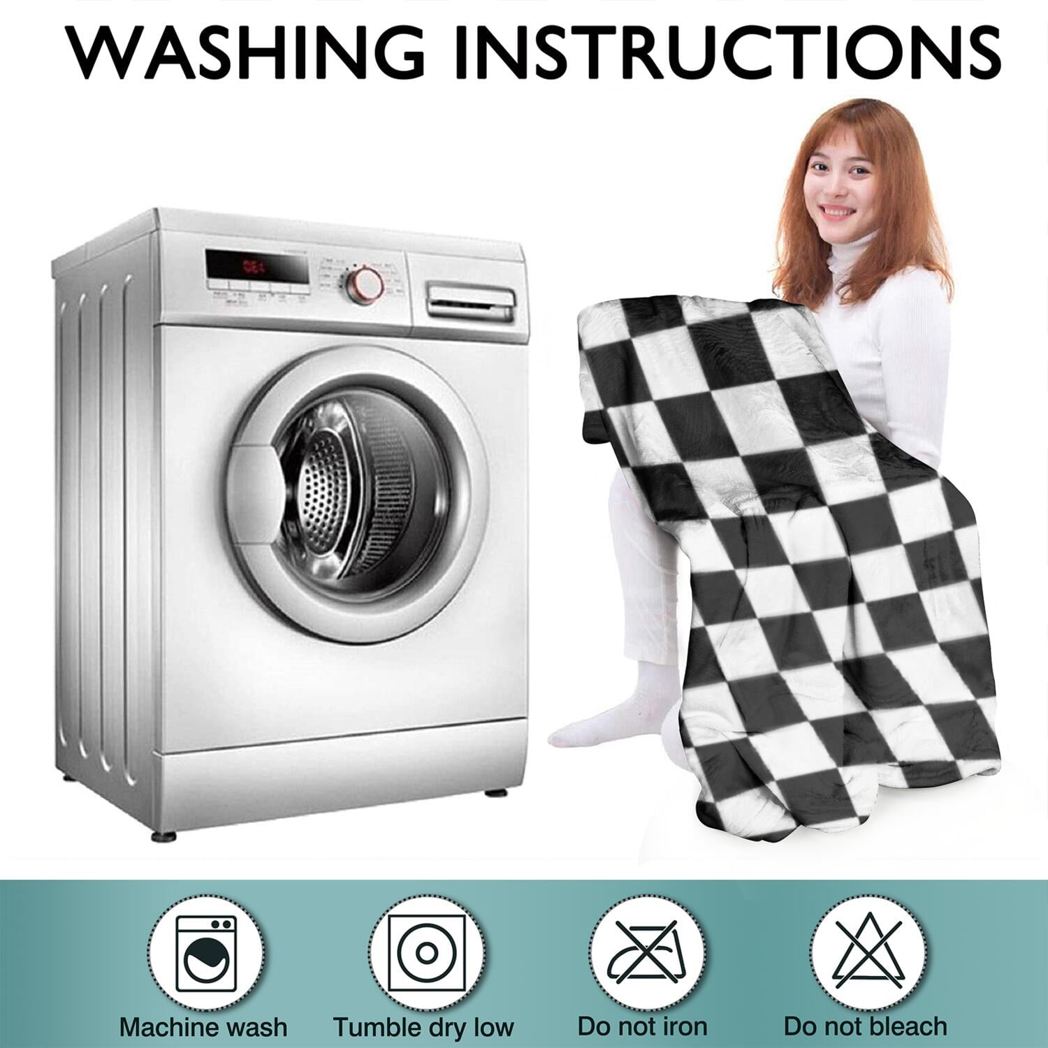Black and White Checkered Pattern Wearable Oversized Blanket,Wearable Blanket Hoodie for Adults,Cozy Hooded Blankets with Super Pockets,Super Warm Fuzzy Pullover for Women & Men
