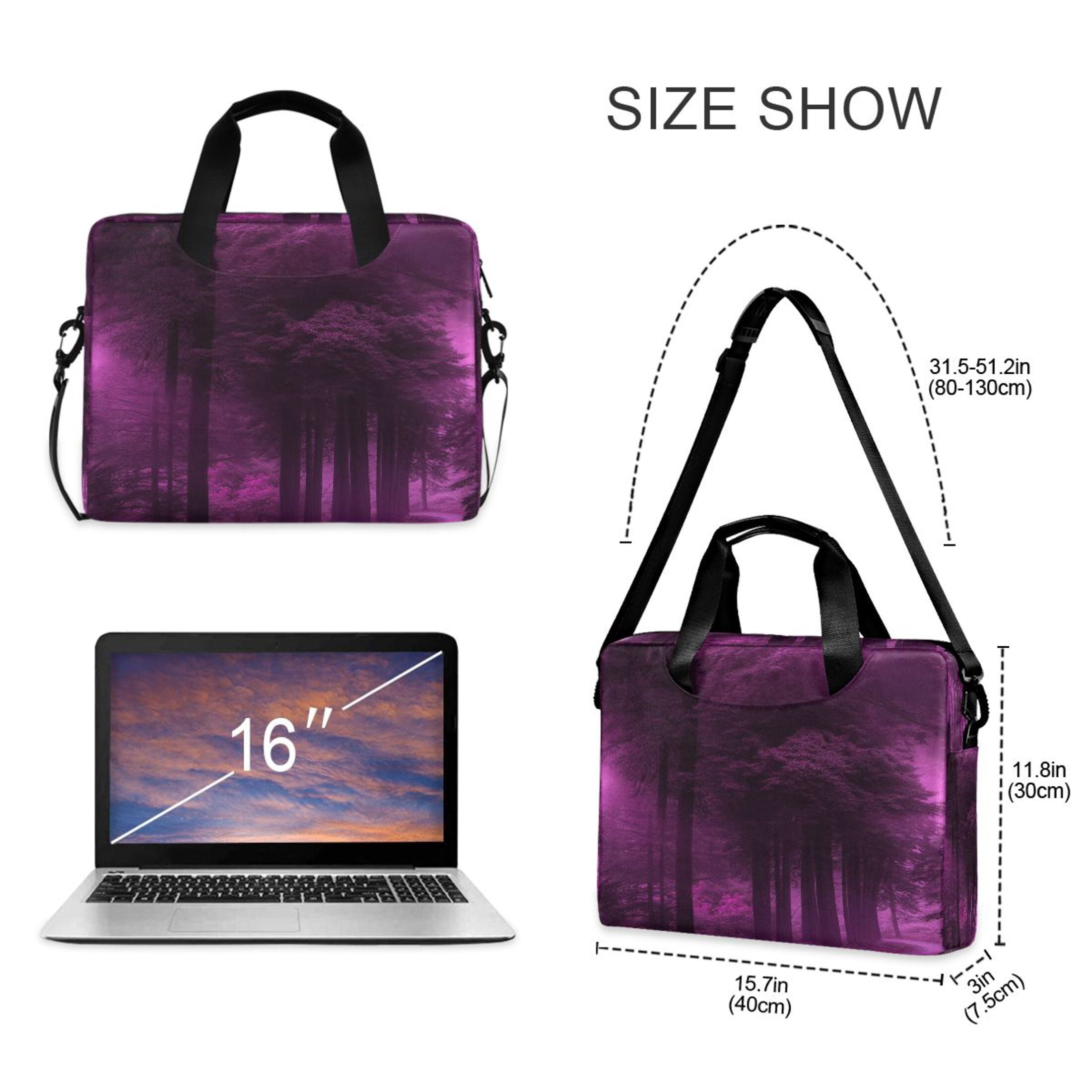 16" Laptop Tote Bag Laptop Sleeve Case Computer Briefcase for Work & Travel Purple Forest